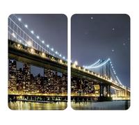Protection plaque de cuisson - WENKO - Brooklyn Bridge - Verre trempé - Lot de 2 - Multicolore