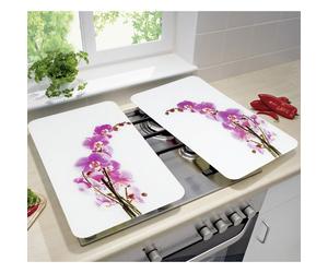 Protection plaque de cuisson - WENKO - Orchidées - Verre trempé - Lot de 2 - 30x52 cm