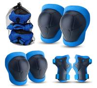 Protection Roller Enfant, 6 Pièces Ensemble d'équipements de Protection, Kit Réglables Coudières Genouillère,Equipement de Protection pour Skateboard, Vélo, Trottinette 3 à 8 Ans,Bleu-Noir