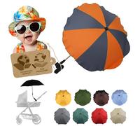 Protection solaire universelle [Parasol pour poussette] Buggy Protection UV 50+ avec support universel Parapluie flexible réglable pour tubes ronds et ovales, Gris/orange fluo