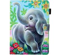 Protection Tablette 8 Pouces Universel Coque En Cuir Pu Bumper 360 Integrale Antichoc Pochette Enfant Etui A Rabat Smart Cover Pour Tablette Tactile 8"" Avec Motif Animaux Éléphant Et Fleurs