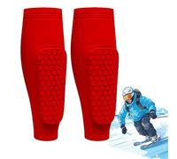 Protection Tibia Ski, Protege Tibia Chaussure Ski, Chaussette Protege Tibia Ski, Protège-Tibias en Nid d'abeille Élastiques Respirants Et Anti-Collision, Adaptés Au Ski, Au Football (Rouge, L)