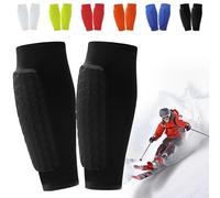 Protection Tibia Ski, Protege Tibia Ski Adulte,1 Paire Chaussette Protege Tibias, Protecteurs de Tibias Élastiques Anti-Collision Longs, Structure en Nid d'abeille, pour Le Skier/Football (Noir, XL)