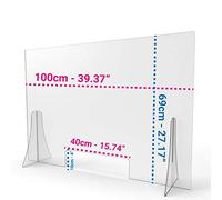 Protection transparente anti-contagion avec ouverture et pieds | Separateur pour Bureau, Réception, Bibliothèques, Salles de Classe (100x70 cm)