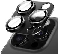 Protection Verre Trempé 9h Pour Lentille De Caméra Iphone 16 Pro 6,3 Pouces & Iphone 16 Pro Max 6,9 Pouces - Couverture Totale, Anneau Et Plaque Métal Mat En Aluminium, Anti-Reflets, 1 Pièce (Noir)