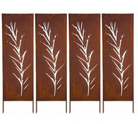 Kapaga - Lot de 4 Brise-vues en Métal Corten 160 x 50 cm - Effet Rouillé - Paravent Rustique pour Jardin - Panneaux de Protection Extérieurs - Élément Décoratif de Jardin - Clôture Déco (Herbe)