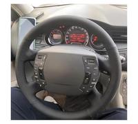 Protection Volant Voiture pour Citroen C5 2008-2017 Housse Volant Voiture DIY Cousue Main Cuir Artificiel Noir Accessoires Intérieurs Automobiles Couvre Volant(Red Thread)