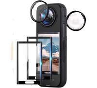 Protections d'objectif pour Insta360 X4 - Capuchons de protection rotatifs + 2 protecteurs d'écran en verre trempé pour caméra d'action Insta 360 X4 (plastique PC)