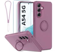 Protective Camera Case Compatible With Samsung Galaxy A54 5g With Ring Stand And 2 Pieces Tempered Glass, High Quality Slim Silicone Case (Purple)