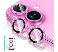 Protective Camera Lens For Iphone 16 / Iphone 16 Plus, 9h Lens Protection Film [Scratch Glass] [Ultra Hd] Individual Metal Ring Camera Protector, Glitter Pink