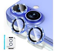 Protective Camera Lens For Iphone 16/Iphone 16 Plus, 9h Protective Lens Film [Scratch Glass] [Ultra Hd] Individual Metal Ring Camera Protector, Glitter Blue