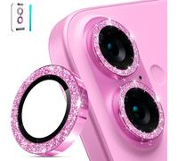 Protective Camera Lens For Iphone 16 \ Iphone 16 Plus, Hd Clear Tempered Glass, Glitter Metal Back Camera Protector 9h Hardness Anti-Scratch \ Pink Glitter