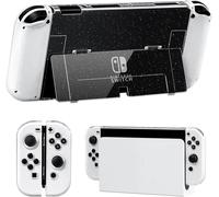 Protective Case Compatible with Nintendo Switch OLED 2021 Clear Glitter Joycon Split Design Anti-Fall Shock Absorption with 4 Thumb Grips