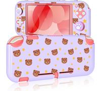 Protective Case for Switch Lite,Rugged PC Case with Teddy Theme Accessories Switch Lite Case with 2PCS Thumb Grips Cover,Black Yellow