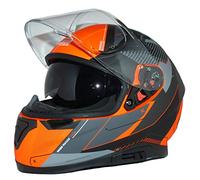 protectWEAR Casque de Moto intégral avec pare-soleil intégré et visière pliable 917-OG-L Gris/Orange