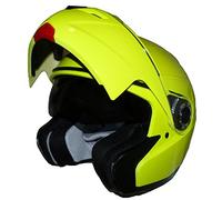 protectWEAR Casque de Moto Intégral Flip-Up, Jaune Fluo Brillant, M