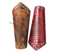 Protège-Bras et Poignets en Cuir 2-Pack Unisexe Bracers Bras Armure Cuffs Faux Back Cuir Gants Bandeau de Poignet pour Hommes et Femmes(Rouge)