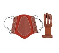 Protège-Bras pour Tir à l'arc avec Protège-Doigts, en Cuir de Vachette et PU, Muni d'un Cordon Réglable Très Résistant et d'une Boucle Décorative à Motif en Laiton(Brown)