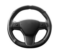 Protege Caches Volant pour Tesla pour Model-S pour Model-Y pour Model-X pour Model-3 Cousu Main Anti-Slip Carbon Fiber Braid Accessoires Couverture Volant Voiture(12)