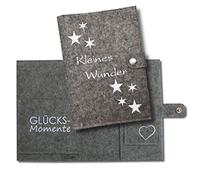 Protège-carnet de maternité « Little Wonder » en 100 % feutre de laine - Fabriqué à la main en Allemagne - Gris - Convient uniquement pour le carnet de maternité allemand