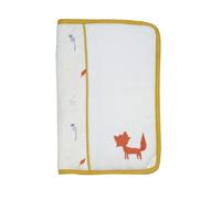 Trois Kilos Sept - Protège Carnet De Santé Bébé - Naissance - Velours - Doublure En Coton - Liseré Moutarde - Motifs Boisés - Détails Brodés Renard - 25x17,5 cm