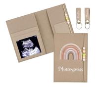 Protège carnet de santé, 4 Poches Intérieures, Pochette Multi-Usage Porte-Ordonnance et Carte Vitale, Idéal pour Femmes Enceintes, Inclus 2 Porte-clés, Couleur Caramel