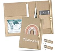 Protège carnet de santé, 4 Poches Intérieures Tissu Feutre, Carte Vitale Pochette ordonnance avec 2 Porte-clés, Idée Cadeau, Caramel