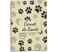 Protège Carnet de Santé Animaux - Chien & Chat - Fabriqué en France - Gomme Expansée - Modèle Empreinte beige