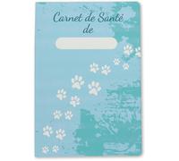 Protège Carnet de Santé Animaux - Chien & Chat - Fabriqué en France - Gomme Expansée - Modèle Empreinte bleu