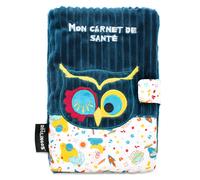 LES DEGLINGOS - Protège carnet de santé Astros le Hibou - Bleu - Fermeture en velcro - Ludique - Cadeau enfant et bébé - Tissu doux -Peluche - 25 x 18 cm