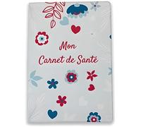 Protège Carnet de Santé Bébé Fille Garçon - Pochette Carnet de Santé - Fabriqué en France - Motifs Cœur Fleurs Bleues