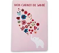 Protège Carnet de Santé Bébé Fille Garçon - Pochette Carnet de Santé - Fabriqué en France - Motifs Éléphant Rose