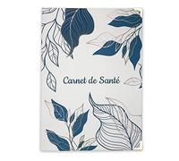 Protège Carnet de Santé Bébé Fille Garçon - Pochette Carnet de Santé - Fabriqué en France - Motifs Feuilles Bleu Canard
