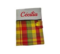 Protège Carnet de Santé en Tissu Madras, Motif Écossais, Jaune et Rouge, Personnalisable