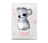 Protège carnet de santé personnalisé - Fermeture pratique à pression, Personnalisable avec texte et cœurs, Flanelle douce et résistante (Koala)