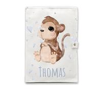 Protège carnet de santé personnalisé - Fermeture pratique à pression, Personnalisable avec texte et cœurs, Flanelle douce et résistante (Singe)