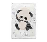 Protège carnet de santé personnalisé - Fermeture pratique à pression, Personnalisable avec texte et cœurs, Flanelle douce et résistante (Panda)