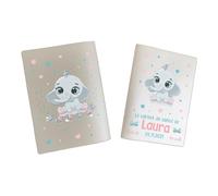 Protège carnet de santé personnalisé, idée cadeau personnalisable bébé, cadeau naissance original, Couverture carnet de santé Éléphant Coeur - CL0007b (Nacré Perle)
