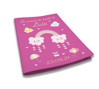 Protège carnet de santé personnalisé, idée cadeau personnalisable bébé, cadeau naissance original, Couverture Carnet Santé Fuchsia Arc-En-Ciel - CL 0015a