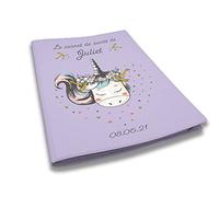 Protège carnet de santé personnalisé, idée cadeau personnalisable bébé, cadeau naissance original, Couverture Mauve Licorne Cœur - CL0013b
