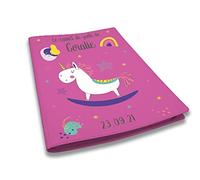Protège carnet de santé personnalisé, idée cadeau personnalisable bébé, cadeau naissance original, Couverture Licorne Colorée - CL0013a (Fuchsia)