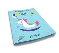 Protège carnet de santé personnalisé, idée cadeau personnalisable bébé, cadeau naissance original, Couverture Licorne Colorée - CL0013a (Bleu Ciel)