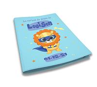Protège carnet de santé personnalisé, idée cadeau personnalisable bébé, cadeau naissance original, Couverture Bleu Ciel Lion Super Héros - CL0009a