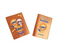 Protège carnet de santé personnalisé, idée cadeau personnalisable bébé, cadeau naissance original, Couverture Lion Super Héros - CL0009a (Nacré Orange)