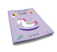 Protège carnet de santé personnalisé, idée cadeau personnalisable bébé, cadeau naissance original, Couverture Licorne Colorée - CL0013a (Mauve)