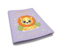 Protège carnet de santé personnalisé, idée cadeau personnalisable bébé, cadeau naissance original, Couverture Mauve Lion Jungle - CL0009b