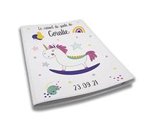 Protège carnet de santé personnalisé, idée cadeau personnalisable bébé, cadeau naissance original, Couverture Licorne Colorée - CL0013a (Blanc)