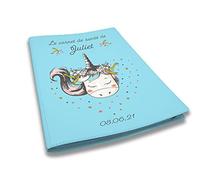 Protège carnet de santé personnalisé, idée cadeau personnalisable bébé, cadeau naissance original, Couverture Bleu Ciel Licorne Cœur - CL0013b