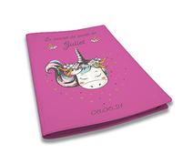 Protège carnet de santé personnalisé, idée cadeau personnalisable bébé, cadeau naissance original, Couverture Fuchsia Licorne Cœur - CL0013b