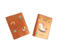 Protège carnet de santé personnalisé, idée cadeau personnalisable bébé, cadeau naissance original, Couverture Licorne Colorée - CL0013a (Nacré Orange)